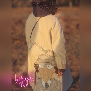 Handpainted, retro, cartoon, inspired, trench, unisex